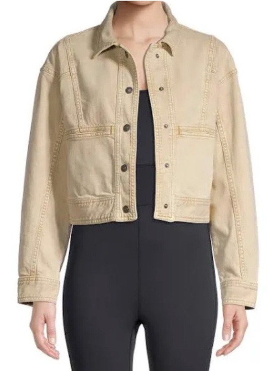 Free People Jackets & Blazers - We The Free Star Crossed Boxy Cropped Denim Jacket Frappe Light Beige